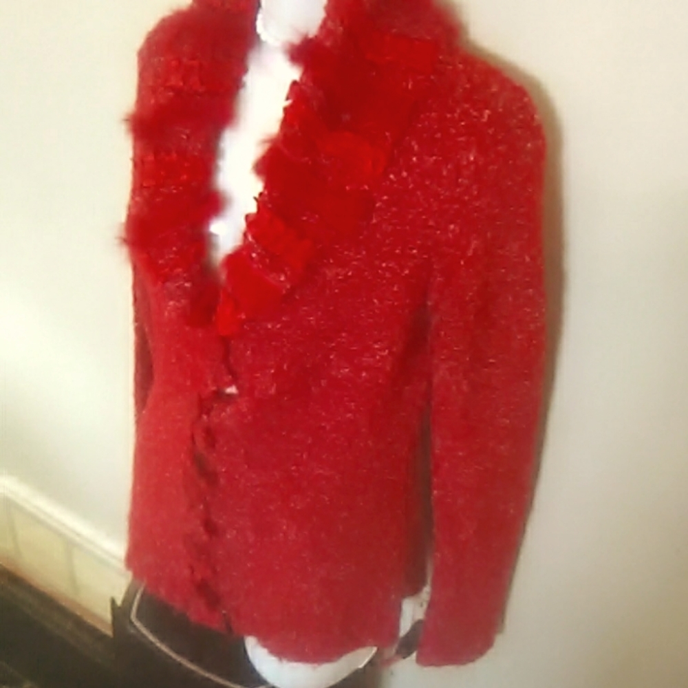 unique red feather designed Cardigan wool